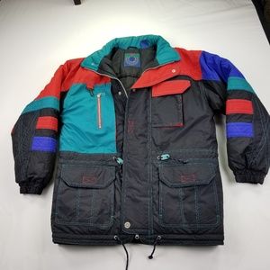 Vintage Color Block Winter Jacket 80s 90s St John